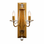 Load image into Gallery viewer, Vintage brass crystal double wall sconce on a white background