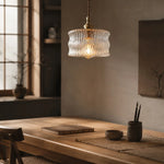 Bild in Gallery-Viewer laden, Vintage Ripple Glass Pendant Light With Warm Brass Accent