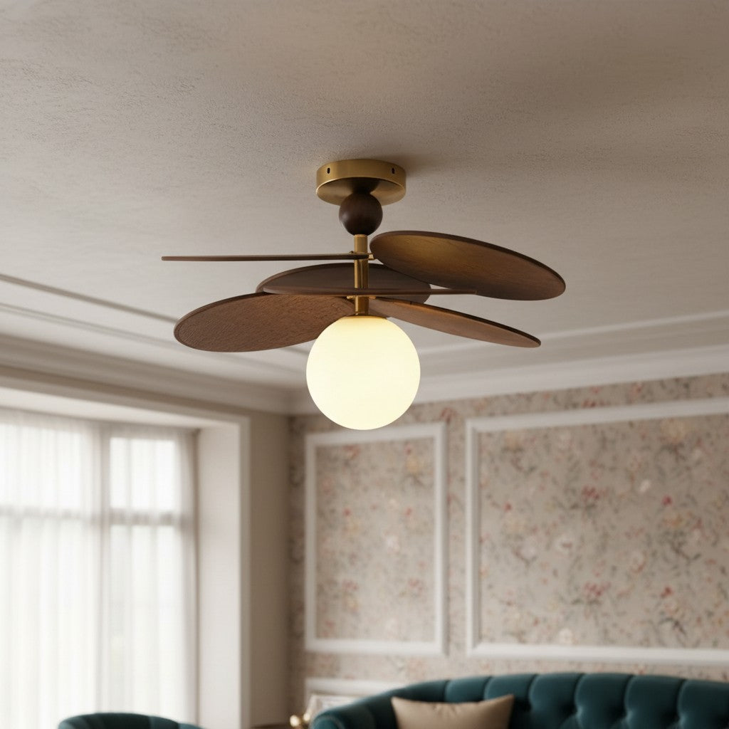 Lustre à feuilles en cascade Orrise - Métal et bois modernes pour chambres et salons