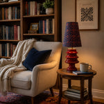 Load image into Gallery viewer, Embroidered Fabric and Sculptural Ceramic Table Lamp