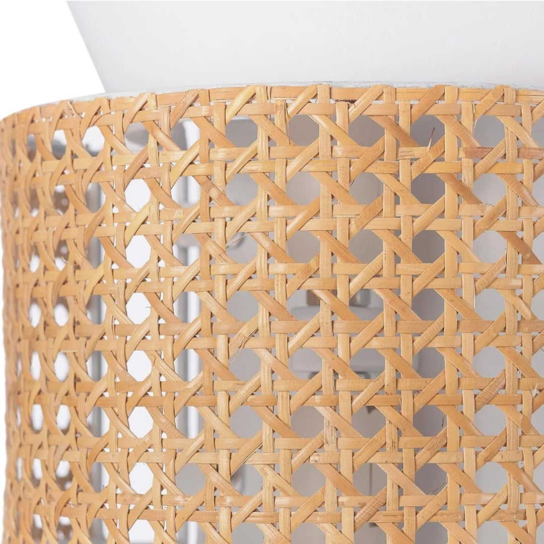 Coastal Boho Fabric and Natural Rattan Plug-In Wall Light for Bedroom and Hallway