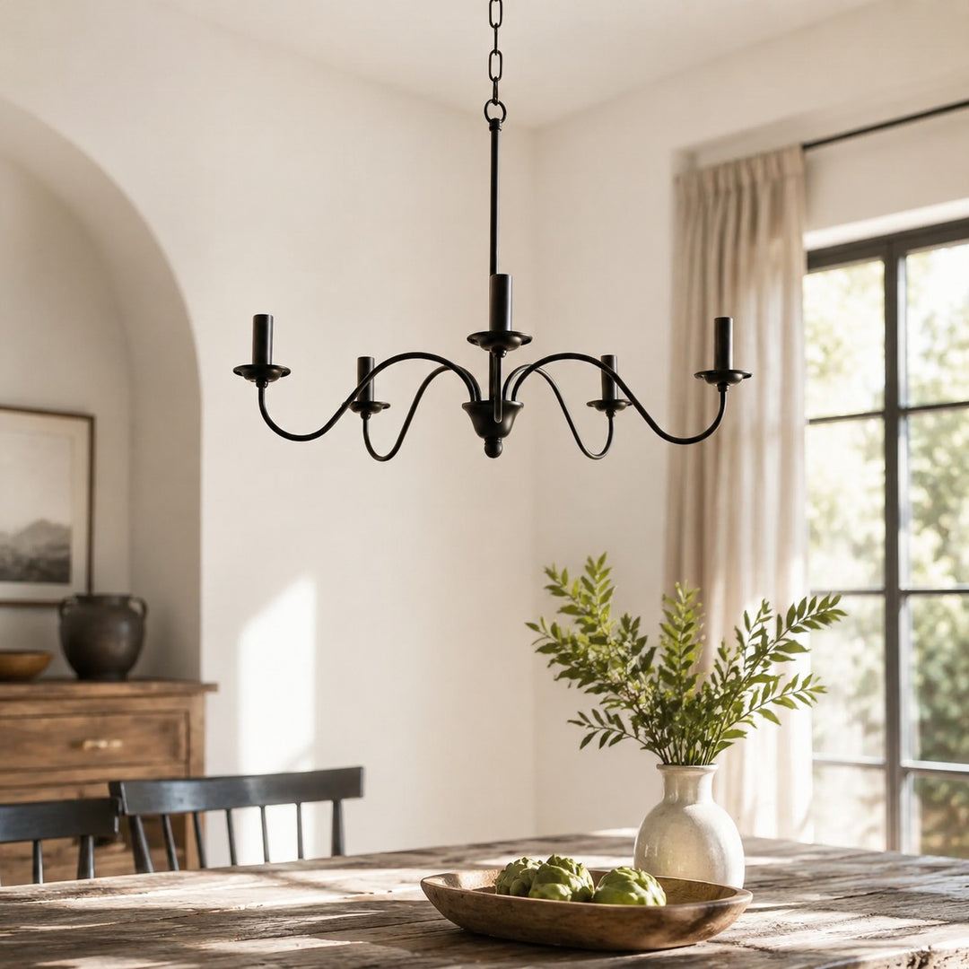 Lustre vintage en fer noir de style bougeoir