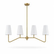 Strellux linear chandelier in brass finish with white shades