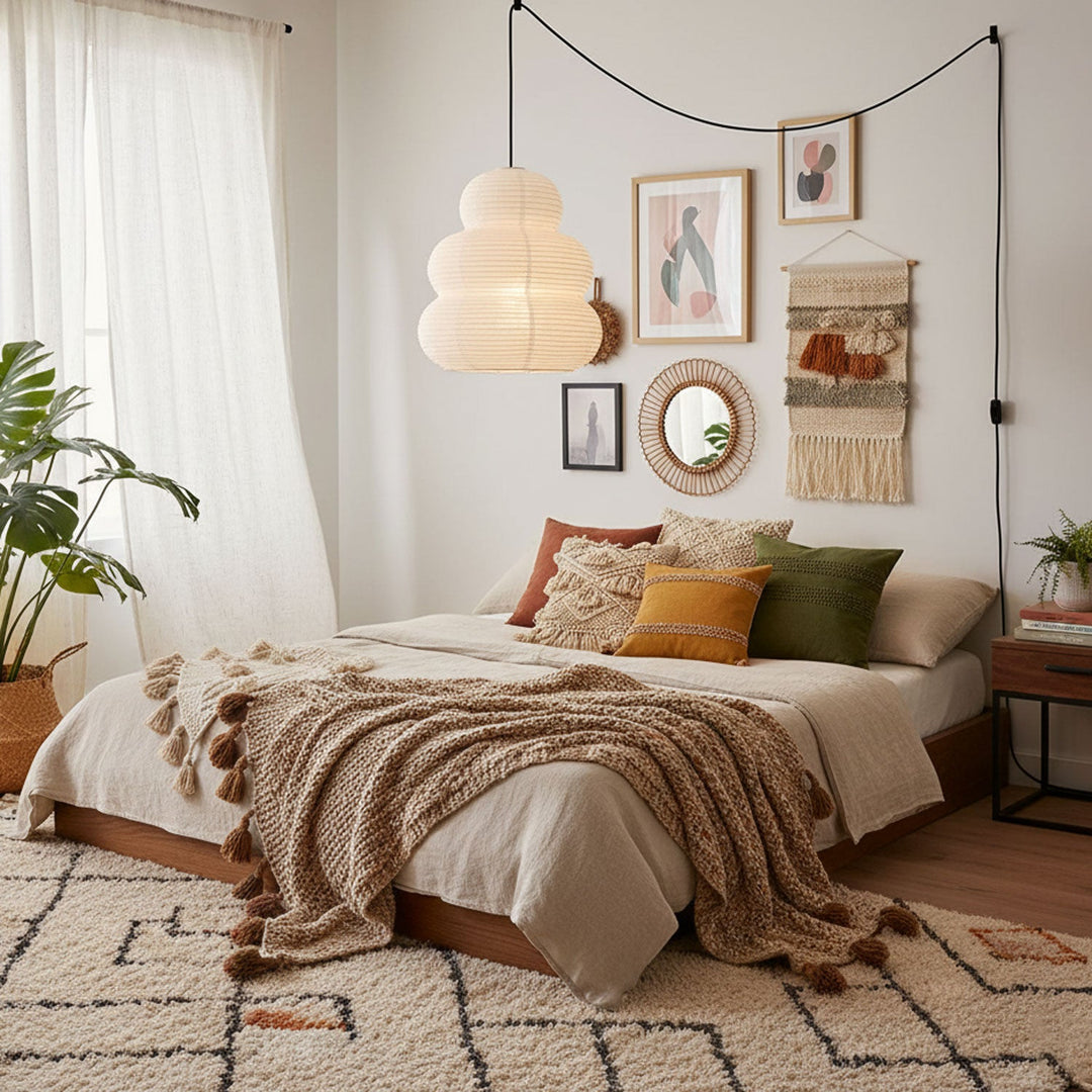 Beige Mulberry Paper Swag Pendant Light