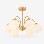 Load image into Gallery viewer, Six-arm antique brass chandelier with glass shades