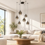 Charger l'image dans la visionneuse de galerie, Black six-light glass pendant in a bright living room