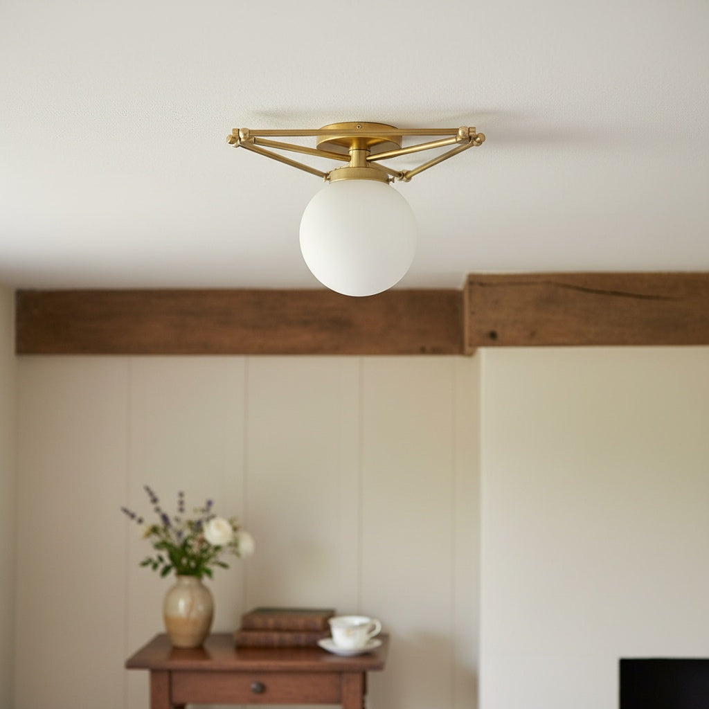 Glorica Glass Geometric Metal Frame Ceiling Light – Modern Art Deco Style Overhead Fixture for Living & Dining