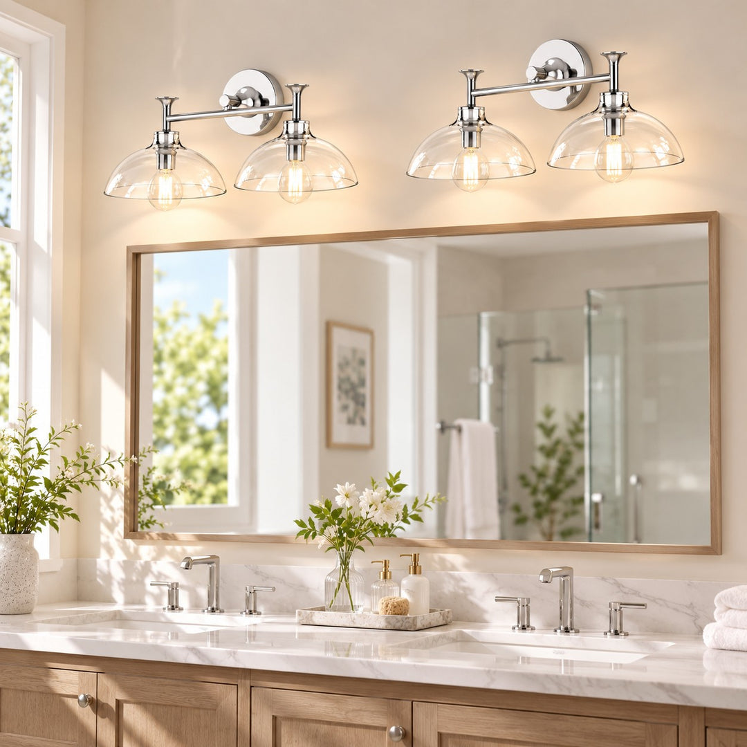 Glass Dome Trumpet Foot Metal Base Vanity Light
