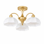 Bild in Gallery-Viewer laden, Gold three-light chandelier with white glass shades