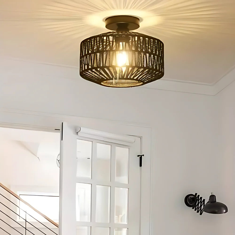 Woven Lantern Boho Radiance Rattan Ceiling Light