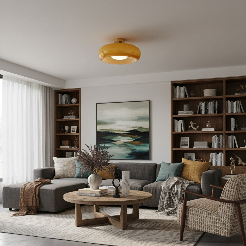 Lámpara de techo redonda de vidrio moderna Bauvia Estilo Bauhaus limpio Iluminación ambiental cómoda N63