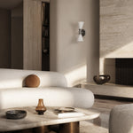 Cargar imagen en el visor de la Galería, Bauhaus White Glass Wall Sconce with Chrome Hourglass Frame - Modern Fixture for Living Room