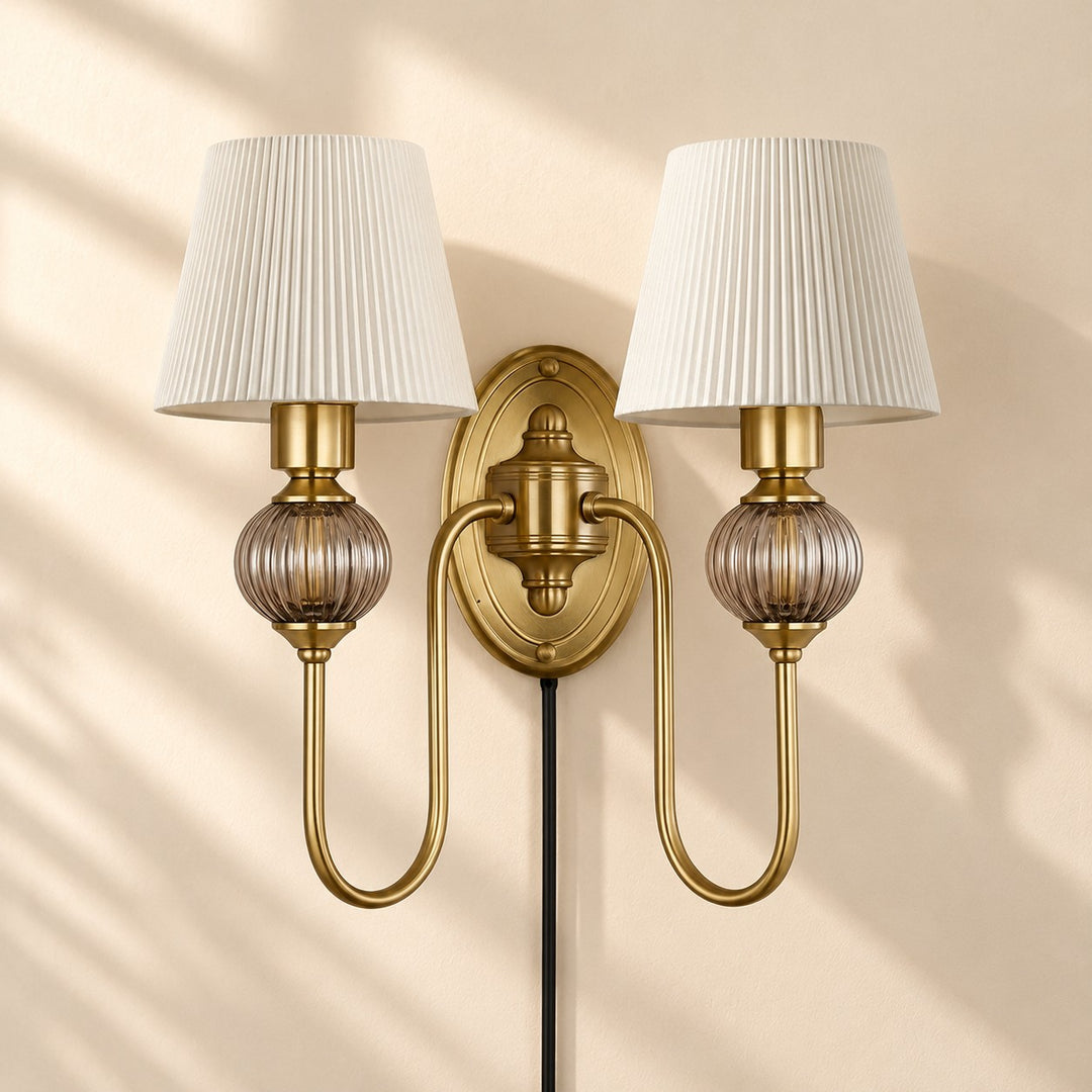Rowanea Fabric Shade Ceramic Plug-In Wall Sconce
