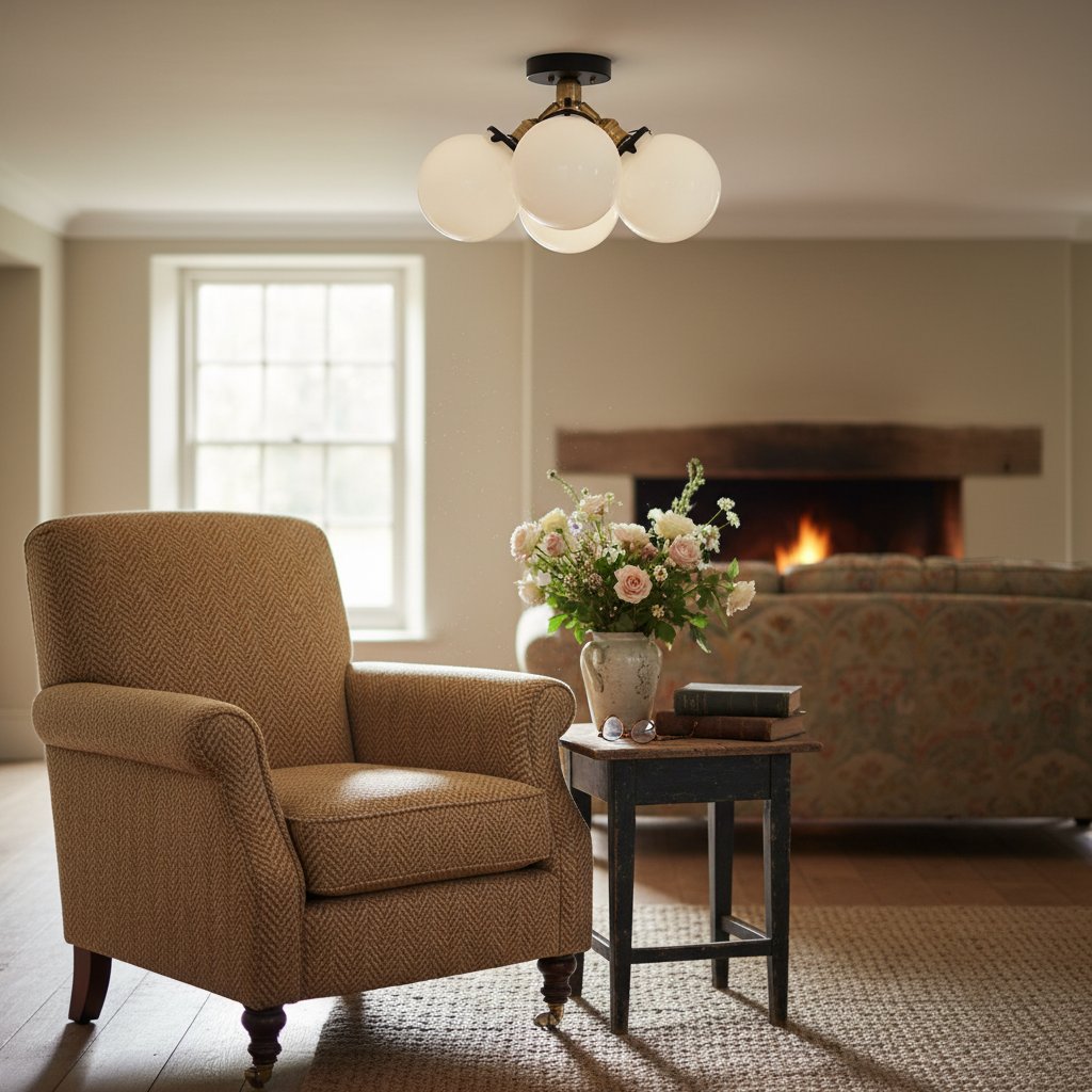 Glorica Glass Globe Light - Mid Century Semi Flush Ceiling Lamp