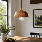 Load image into Gallery viewer, Handcrafted Walnut Wood Dome Pendant Light