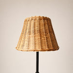 Bild in Gallery-Viewer laden, Rattan lampshade on slim black floor lamp stand