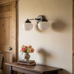 Bild in der Galerieansicht laden, Opalume Glass Art Deco Vanity Light - Bathroom Wall Sconce with White Glass Shades
