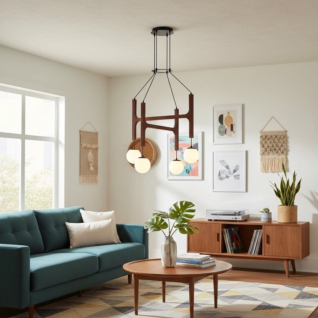 Lustre en Bois Auralith à Bras Multiples - Éclairage Naturel Moderne pour Salon et Salle à Manger