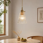Cargar imagen en el visor de la Galería, Style E geometric glass pendant above a wooden dining table