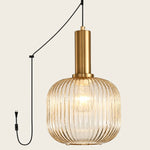 Charger l'image dans la visionneuse de galerie, Tawny Model B Large ribbed glass plug-in pendant light