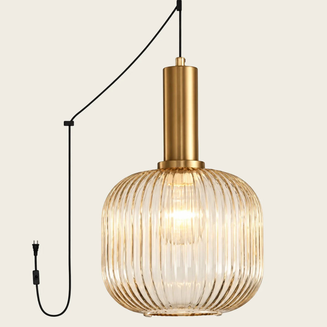Tawny Model B Large ribbed glass plug-in pendant light