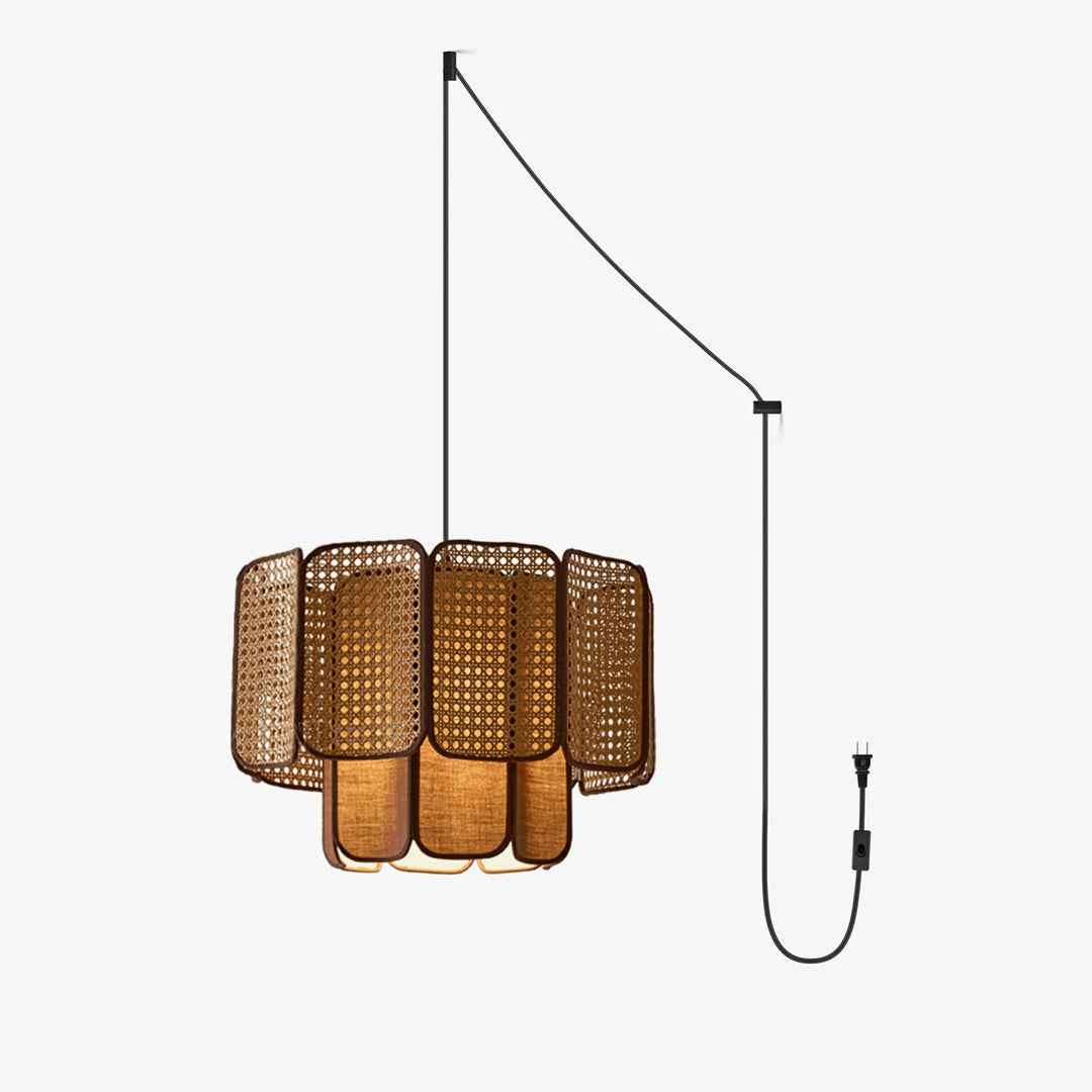 Layered Rattan Plug-In Swag Pendant