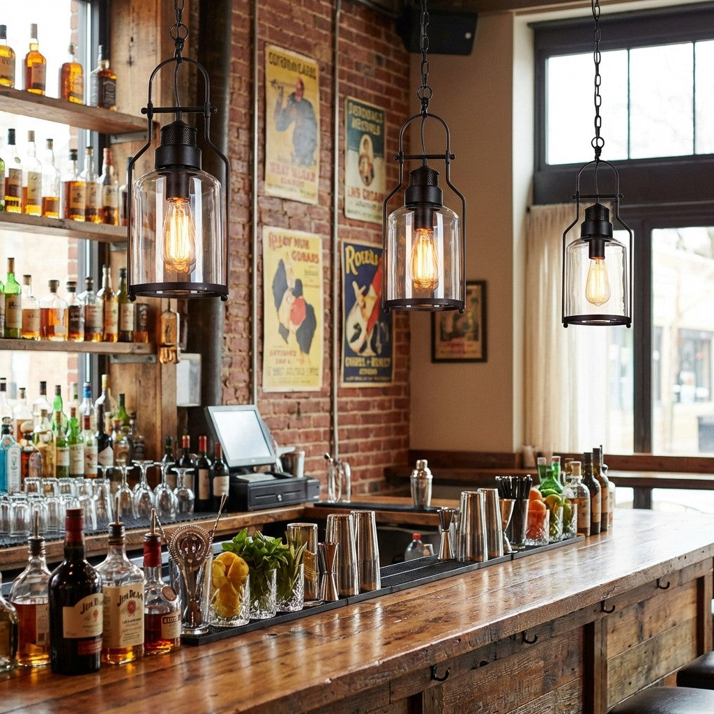 Lirra Vintage Eisen-Glas-Hängeleuchte – Deckenleuchte im Industrie-Stil für Bars und Wohnungen U20