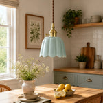 Bild in Gallery-Viewer laden, Ceramic lotus pendant installed over a kitchen table