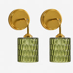 Cargar imagen en el visor de la Galería, Green hammered-glass wall sconce set of two