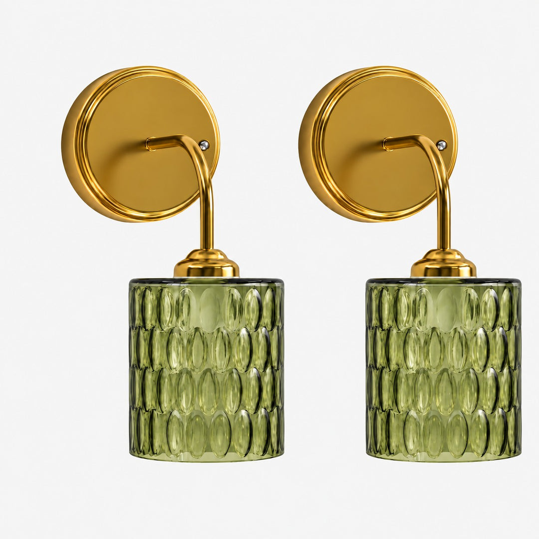 Green hammered-glass wall sconce set of two