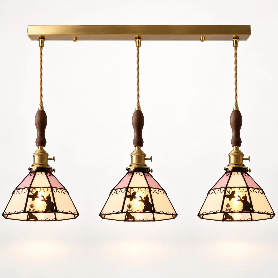 Cat and Butterfly Stained Glass Pendant Light