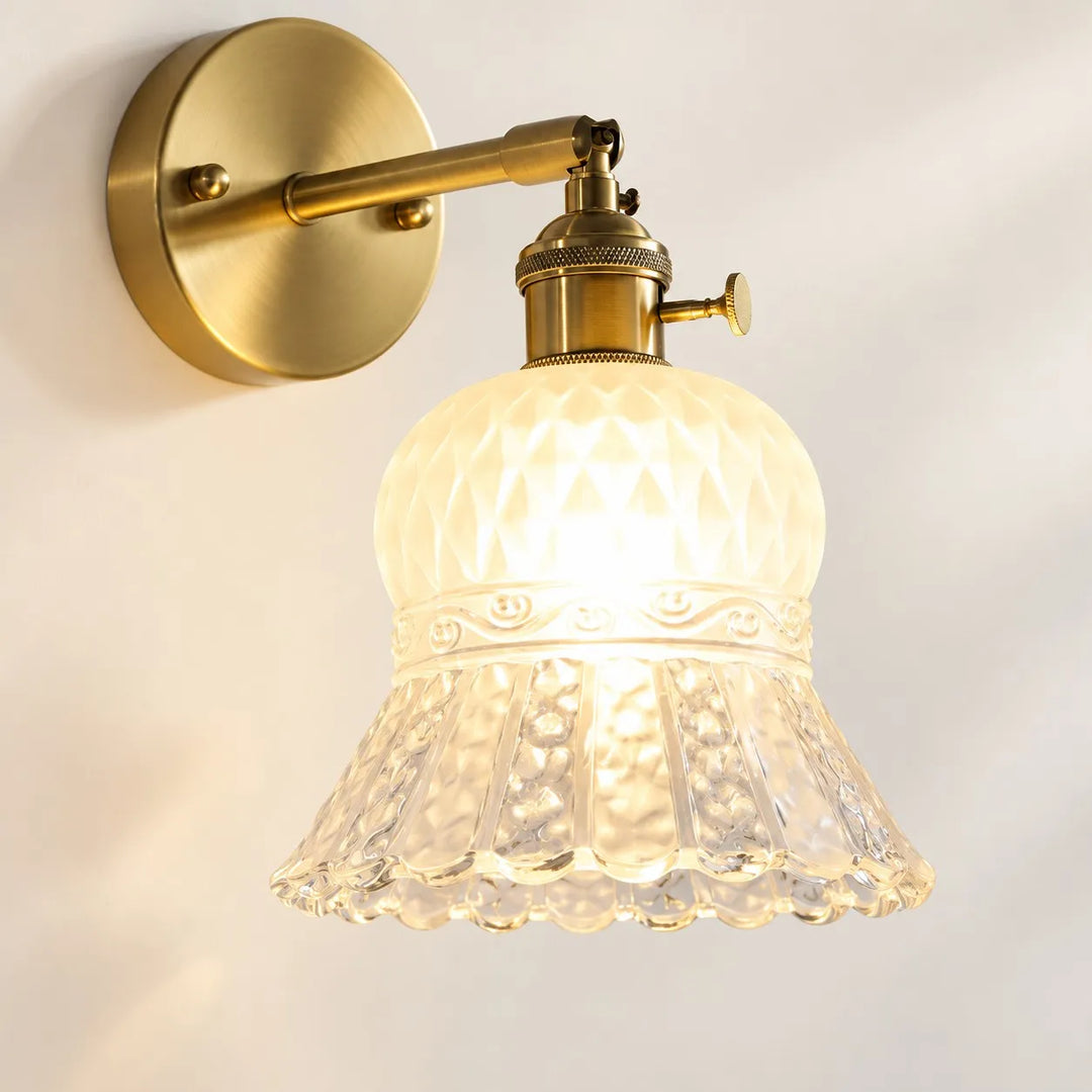 Vintage Brass Pineapple Glass Wall Lamp