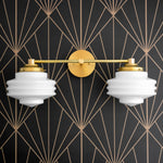 Cargar imagen en el visor de la Galería, Geotower Glass Art Deco Metal Wall Sconce - Modern Industrial Glass Shade Wall Lamp for Bathroom and Living Room
