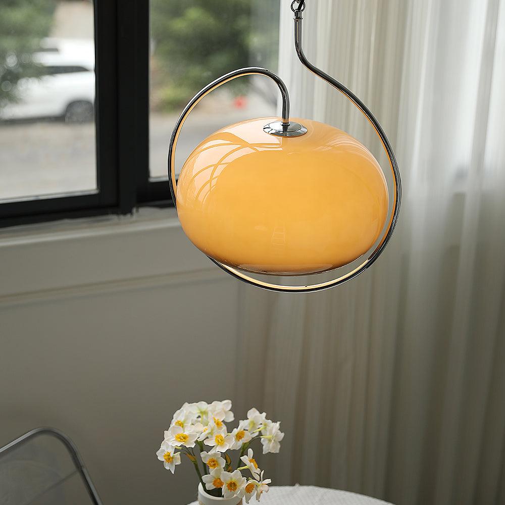 Rounded Glass Chrome Swag Pendant Light