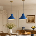 Load image into Gallery viewer, Blue metal pendant lamps in a dining room scene