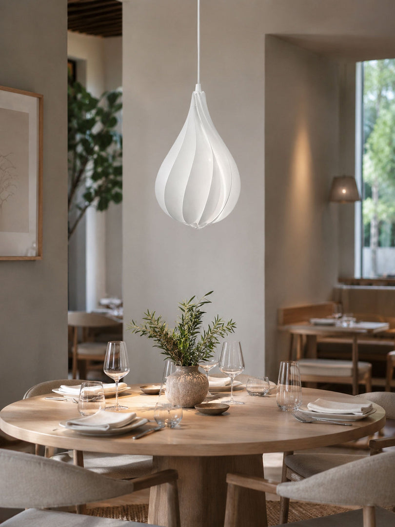 White Spiraling Polymer Teardrop Pendant Light