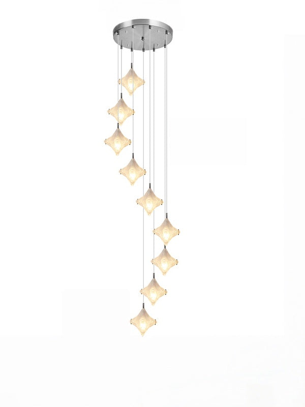 Art Deco Stern Treppenpendelleuchte – Mattglas Hängeleuchte – Astris Altair