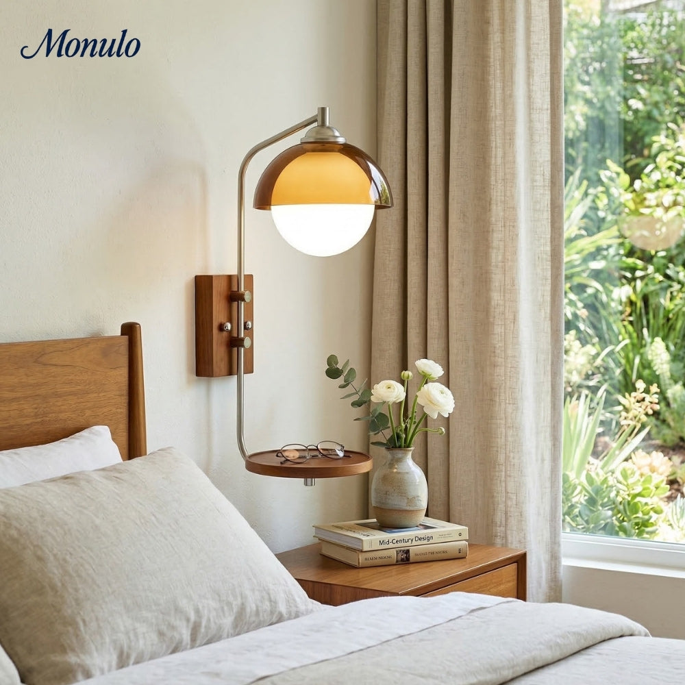 Sunset Glow Modern Wall Sconce with Acrylic Shade and Wood-Texture Base for Bedroom Hallway Living Room