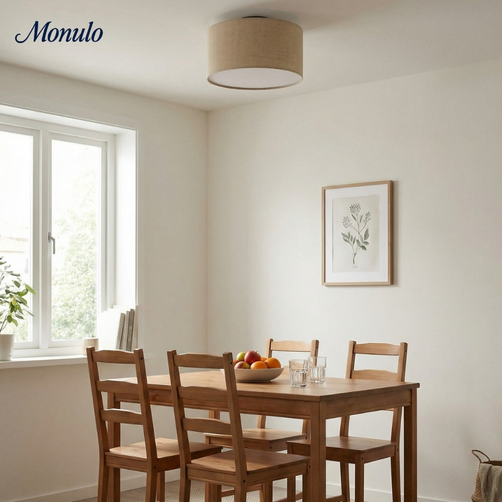 Lámpara de techo empotrada Jelvane Linen Drum: moderna lámpara de techo de tela para dormitorio