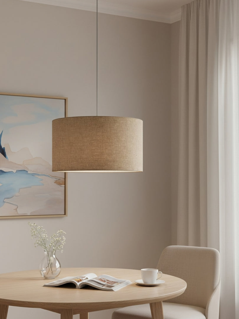 Dumora Gewebte Struktur Trommel Lampenschirm Anhänger – Moderne Minimalistische Deckenlampe für Ess- & Wohnzimmer