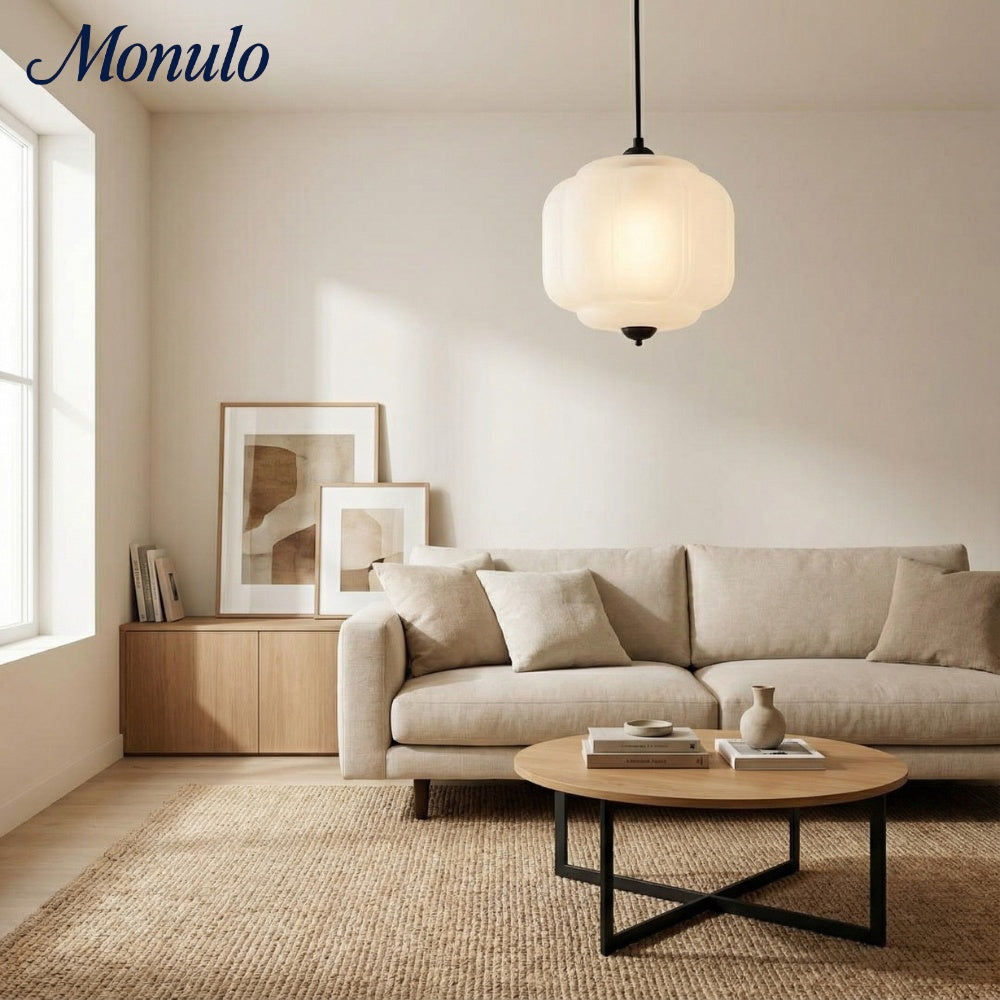 Eloise Vintage Inspired Scalloped Milk Glass Pendant - Modern Accent Light for Kitchen and Bedroom