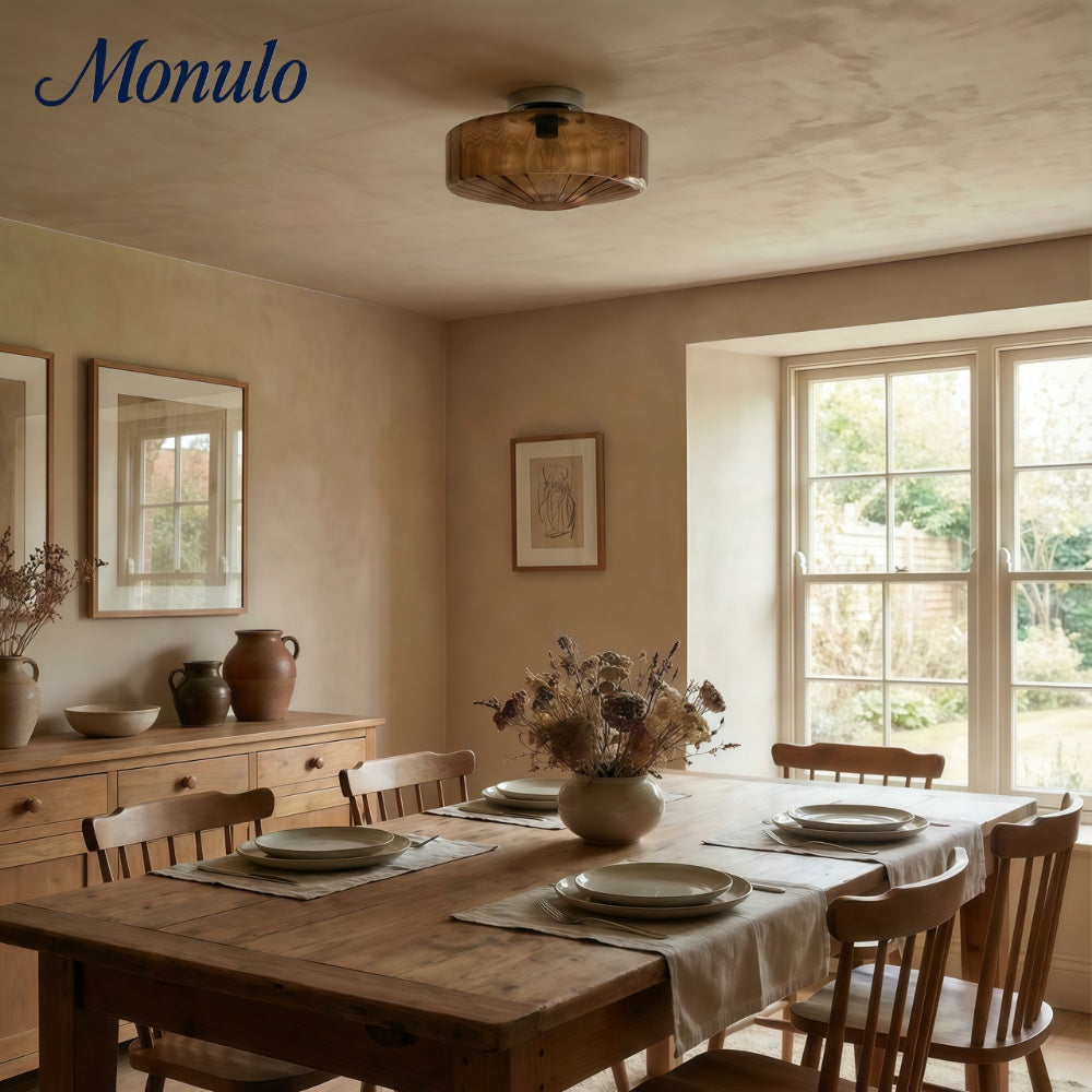 Coloria Vintage Green Glass Ripple Ceiling Light - Classic Ceiling Lamp for Dining Room Entryway and Hallway