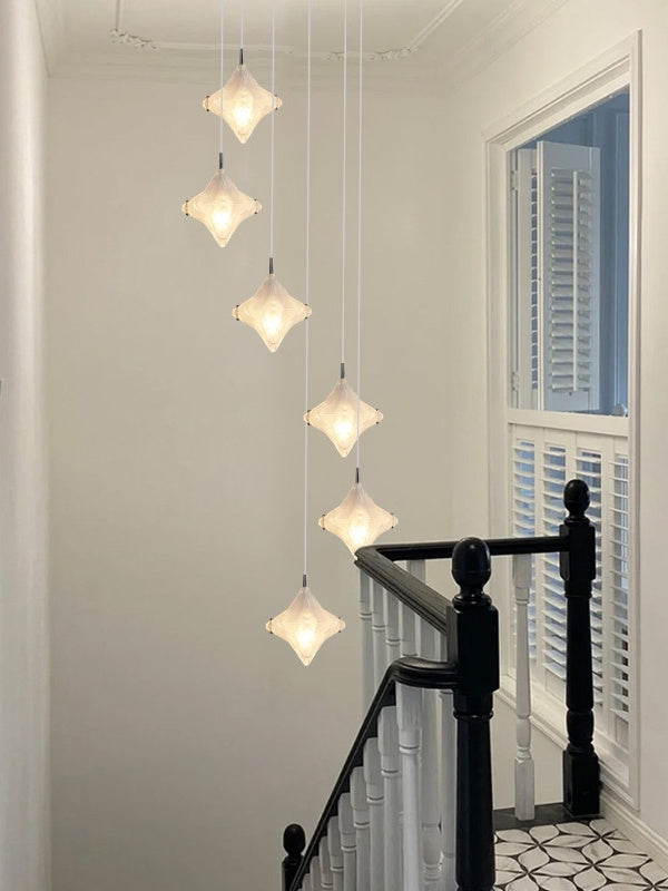 Art Deco Stern Treppenpendelleuchte – Mattglas Hängeleuchte – Astris Altair