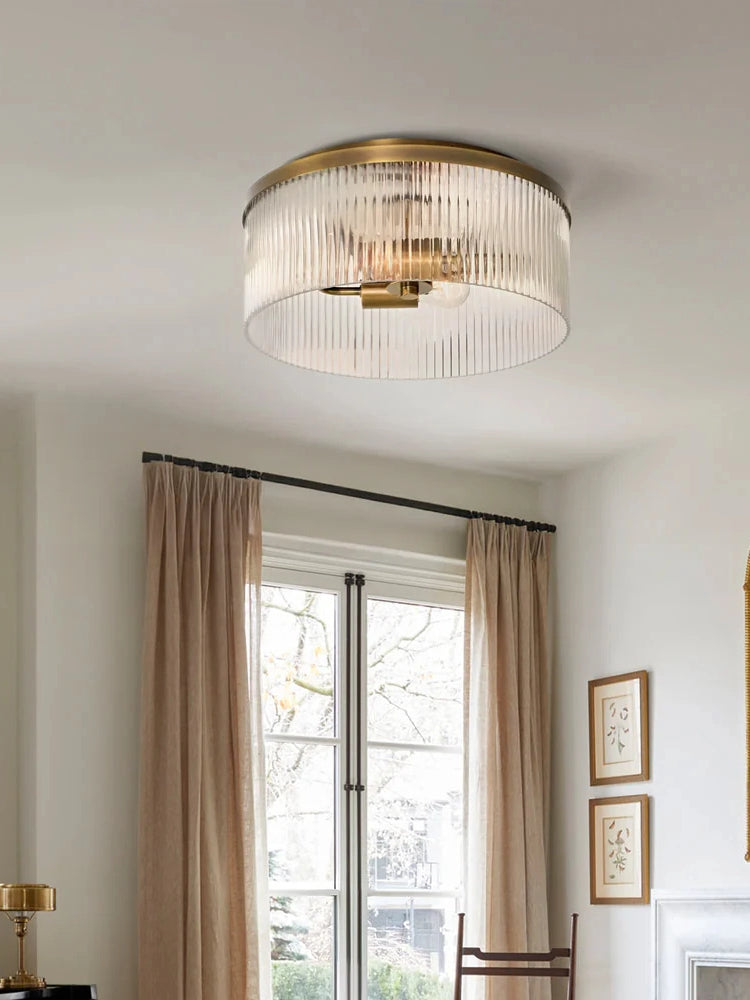 Plafonnier semi-encastré à nervures - Design encastré en verre avec finition dorée