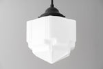 Cargar imagen en el visor de la Galería, Geotower Glass Skyscraper Shade Art Deco Pendant Light – Modern Industrial Ceiling Lamp for Living Room
