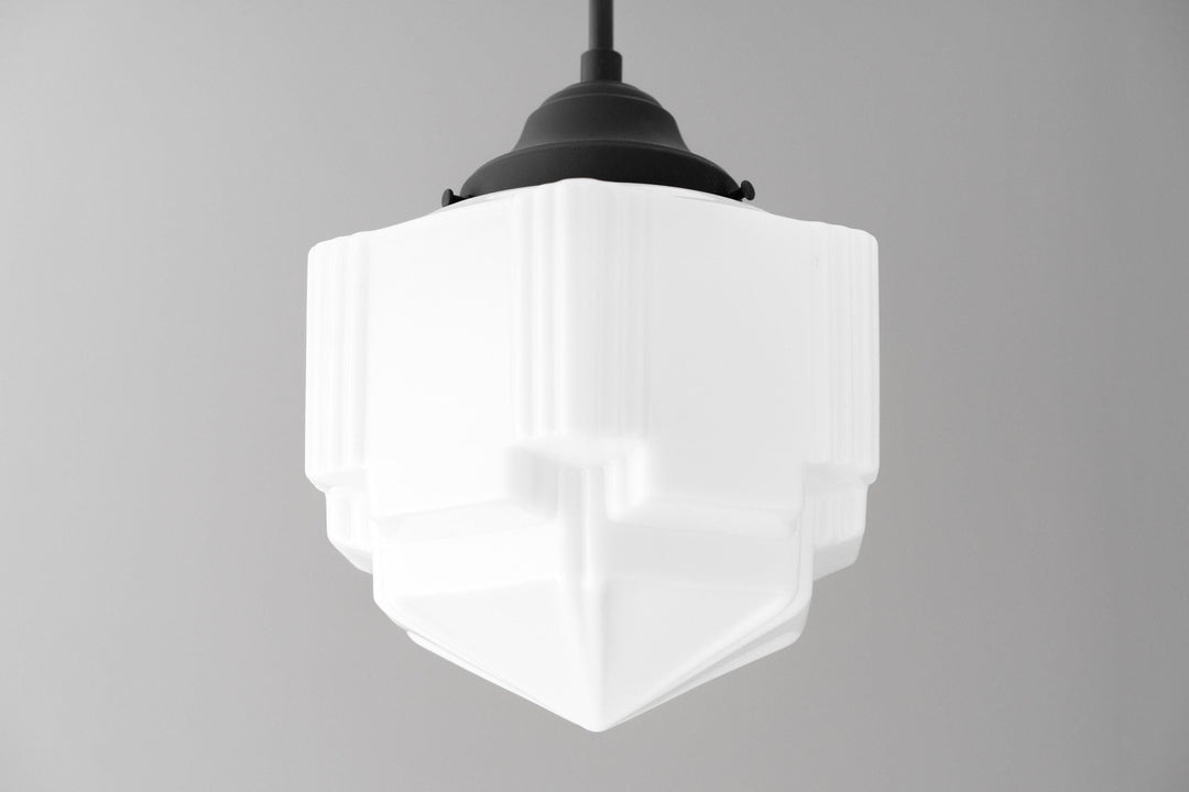 Geotower Glass Skyscraper Shade Art Deco Pendant Light – Modern Industrial Ceiling Lamp for Living Room