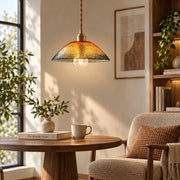 Vintage Brass Colorful Glass Cap Pendant Light