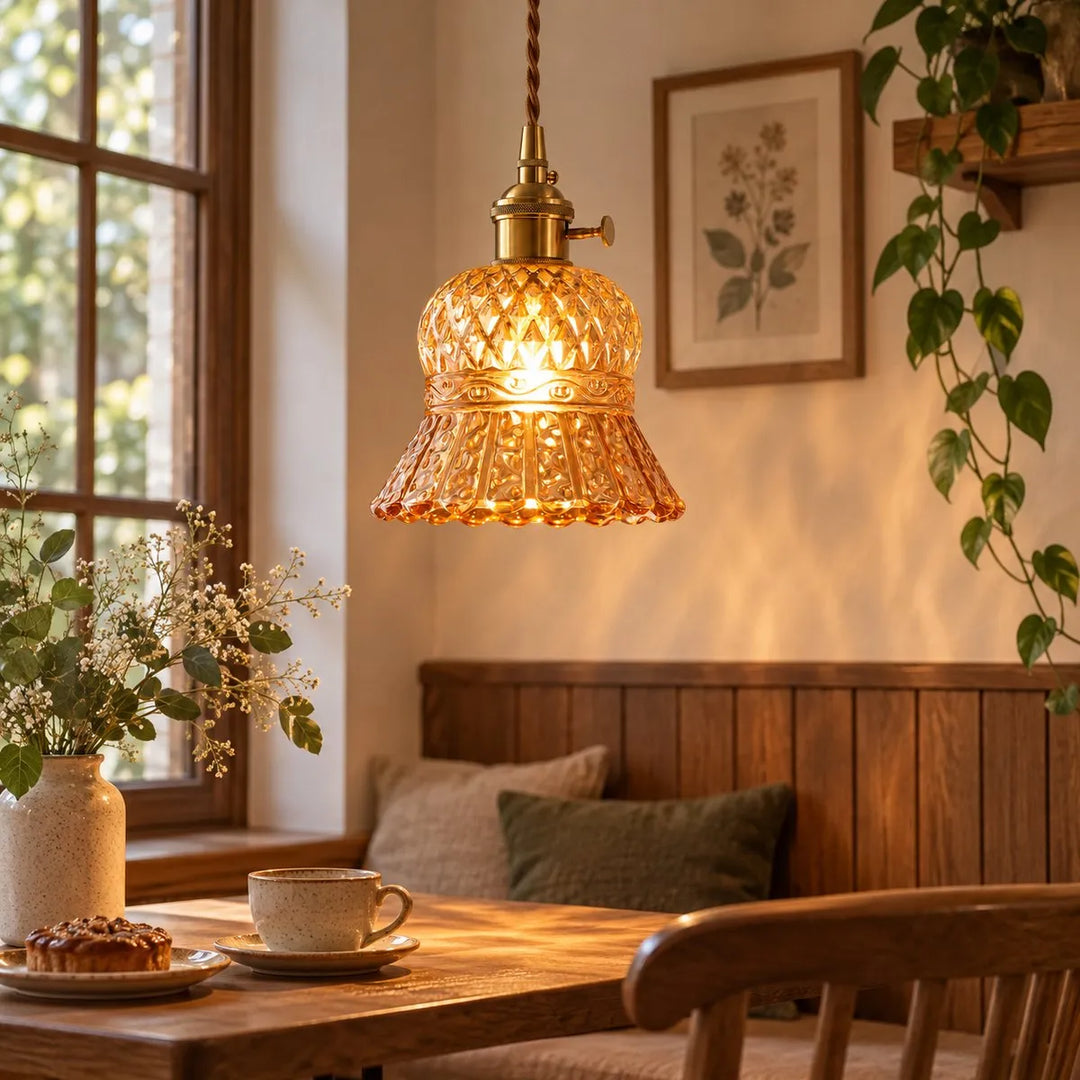 Vintage Brass Pineapple Glass Pendant Lamp