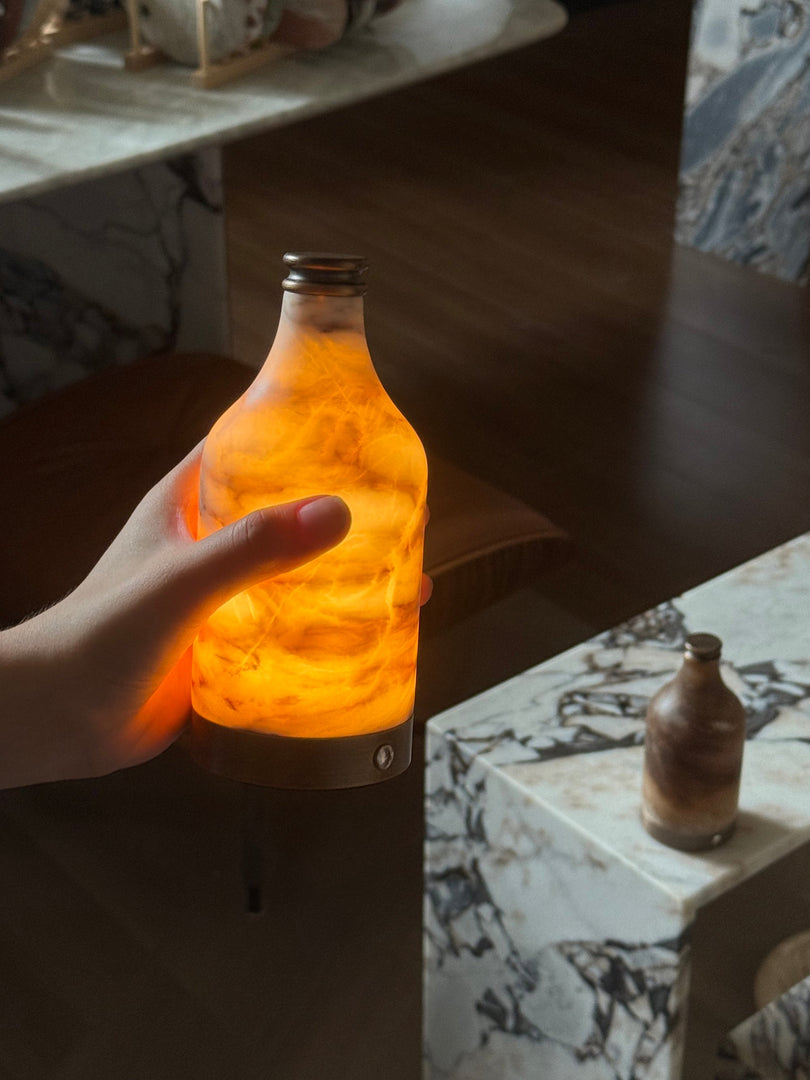 Lampe de table en albâtre bouteille de vin (batterie intégrée)