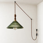 Bild in Gallery-Viewer laden, Vintage Ribbed Glass Shade Plug‑in Swag Pendant Light - Hanging Lamp for Dining and Living Room